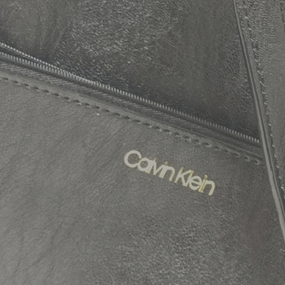 Calvin Klein Black Leather Tote with Gold Hardware + Matching Pouch - Picture 13 of 13